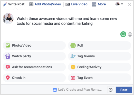 Hvis du planlegger å dele en serie videoer i Facebook-festen, gjør det klart i beskrivelsesboksen.