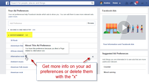 slett facebook annonse preferansekategorier