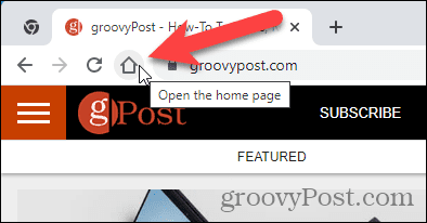 Hjemmesiden vises når du klikker på Hjem-knappen i Chrome