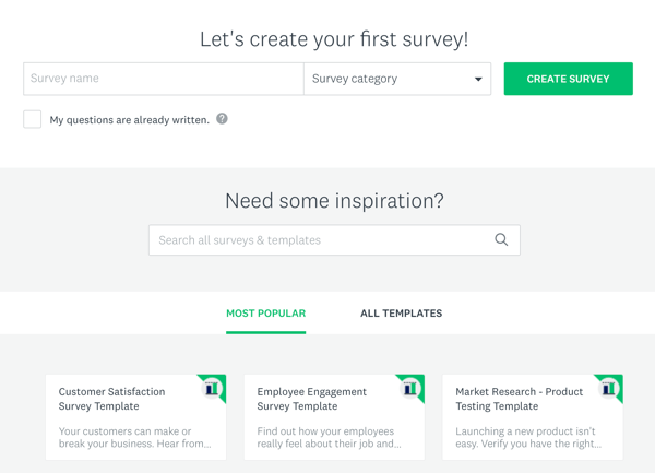 Facebook-annonseteknikker som gir resultater, muligheter for å lage en Survey Monkey survey. 