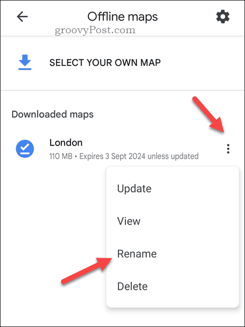 Gi nytt navn til et offline Google Maps-kart