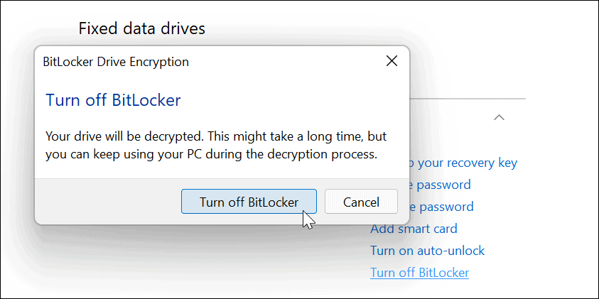 Slå av BitLocker-bekreftelse