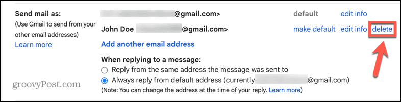 gmail slette alias