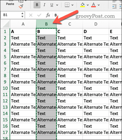 Velg en overskrift i Excel