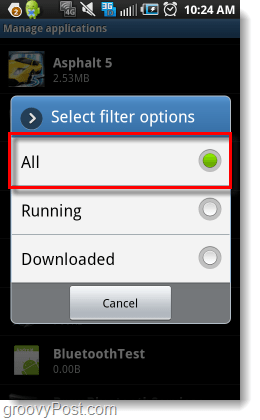 filtrere all Android-applikasjonsadministrasjon