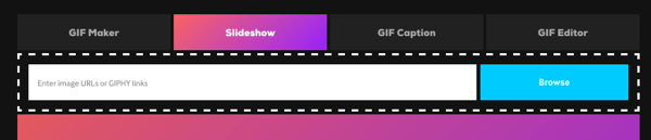 Klikk på Slideshow-alternativet for å lage en GIF fra en serie bilder.