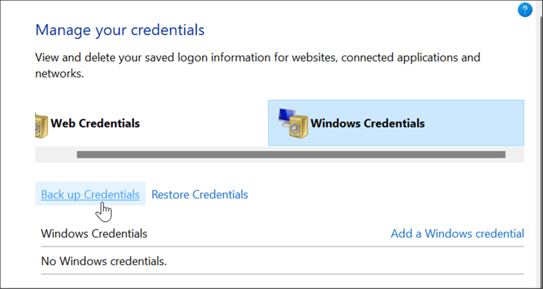 sikkerhetskopiering bruk credential manager på Windows 11