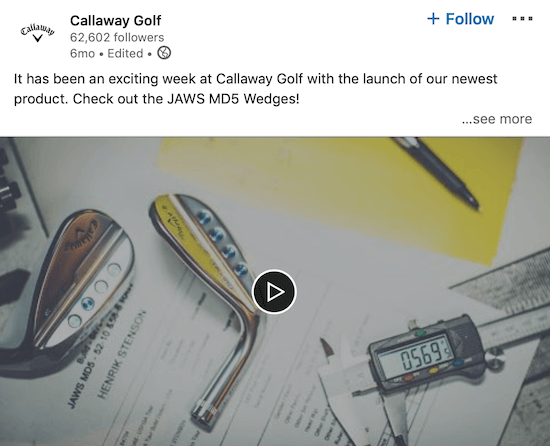 Callaway Golf LinkedIn-video som kunngjør nytt produkt