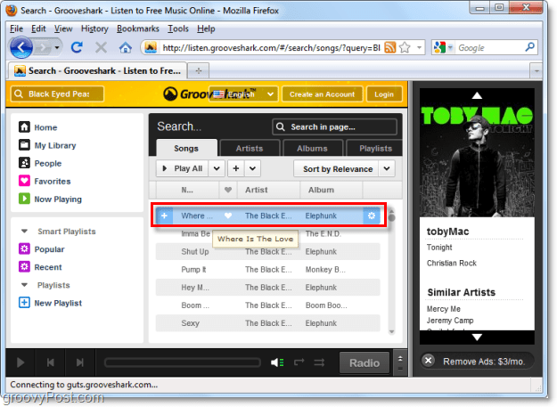 Grooveshark spiller hvilken som helst sang du vil