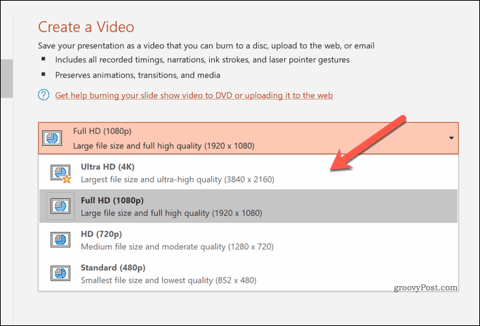 Bestemme kvaliteten på eksporterte videoer i PowerPoint