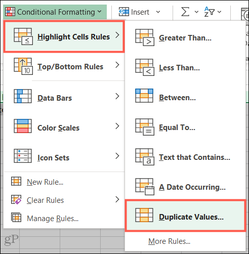 Fremhev celleregler, dupliserte verdier i Excel