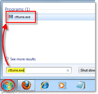 fra Windows 7-startmenyen last inn cctune.exe for å laste inn ClearType-tuner