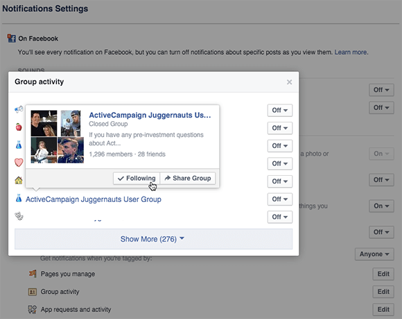 facebook gruppens nyhetsfeed innstillinger konfigurasjon på skrivebordet