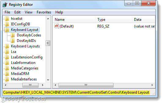 tastaturoppsett registernøkkel windows 7