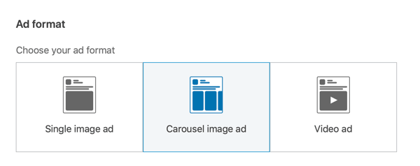 Hvordan lage LinkedIn leadgenerering-karusellannonse, trinn 2, angi karusellannonseformat