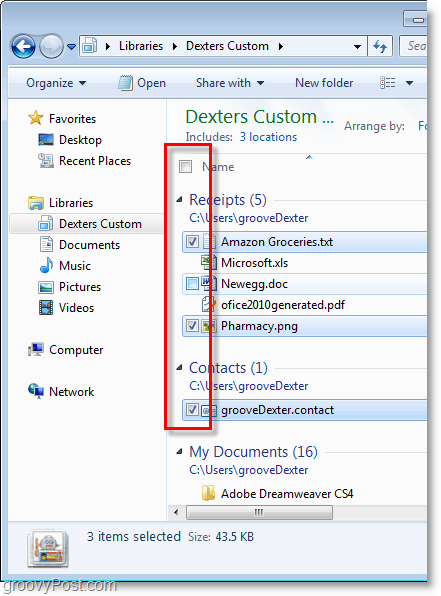 Windows 7 skjermbilde-bruk avmerkingsbokser for å velge elementene dine, groovy!