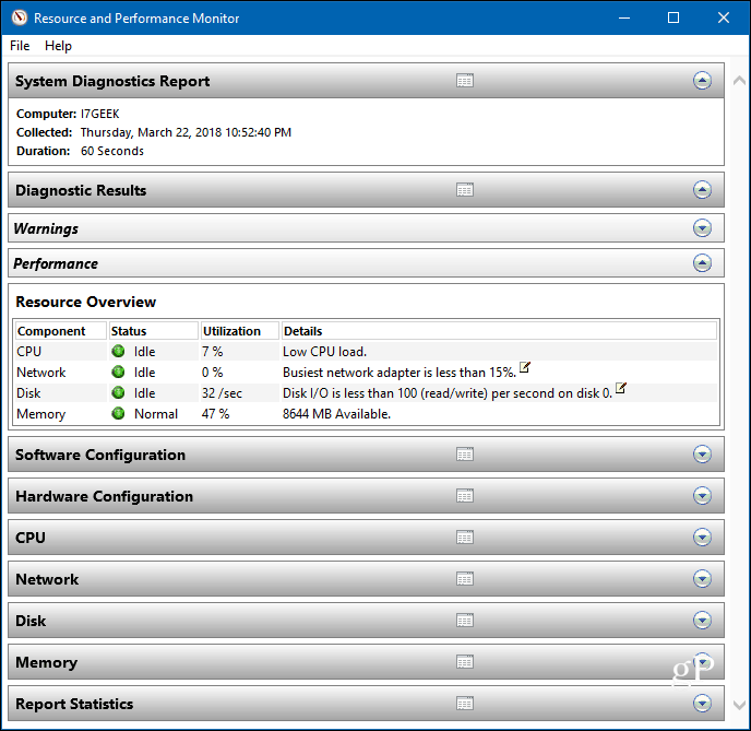 System Diagnostics Report