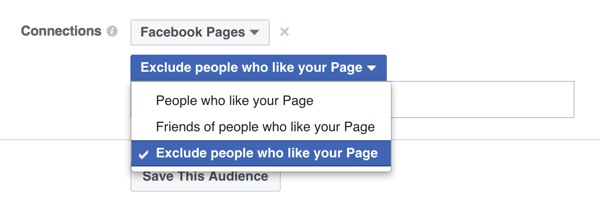 alternativ for målretting mot facebook for å ekskludere personer som allerede liker en side