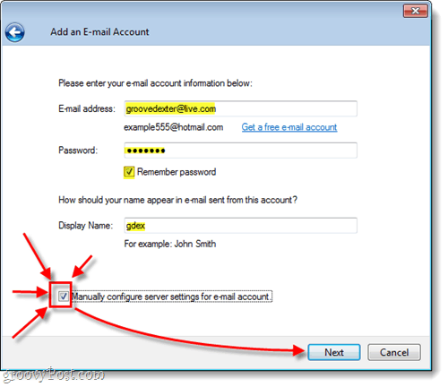 manuelt konfigurere hotmailen din i Windows Live Mail