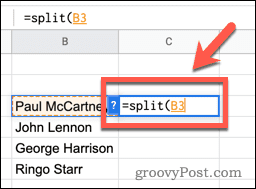 Bruke SPLIT-funksjonen i Google Sheets