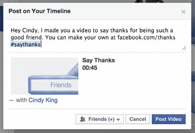 facebook takk videoinnlegg med en vennemerke