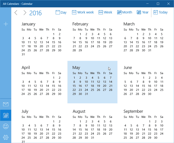 Windows 10-kalenderoppdatering for helårsvisning