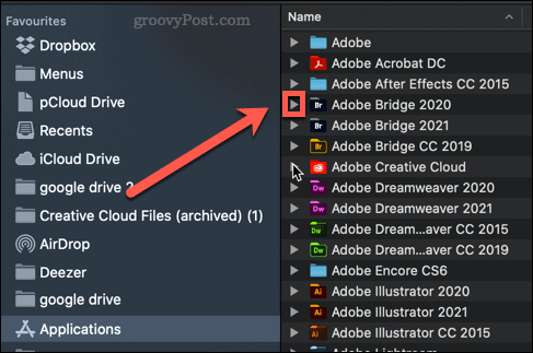 expand folder arrow mac