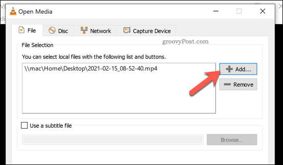 Legge til en fil for å konvertere i VLC på Windows