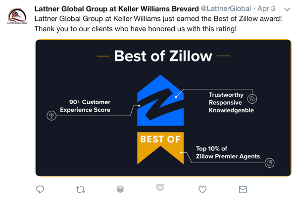 Hvordan bruke sosial bevis i markedsføringen, eksempelpris og sosial takk til kunder av Lattner Global Group i Keller Williams Brevard