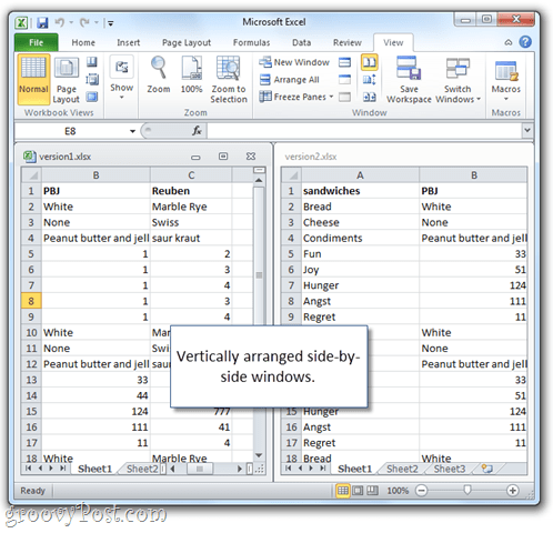 Microsoft Excel-regnearket ved siden av hverandre