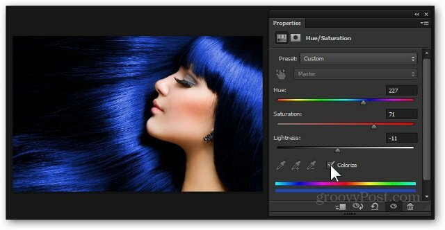 blå hårfarge Photoshop justering lag fargetone metning legge til effekt tutorial