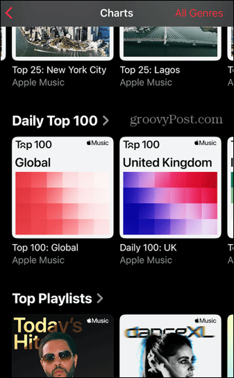 Apple Music Charts daglige topp 100 globalt