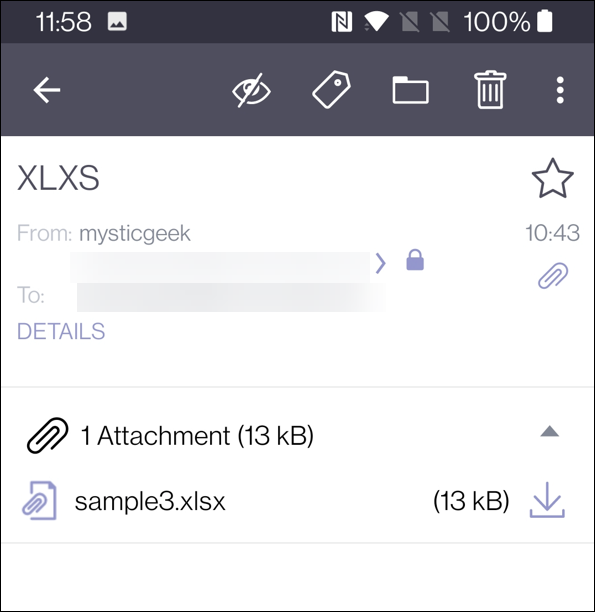 protonmail åpne xlsx-filer i Android