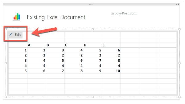 Redigere et eksisterende Excel-regneark i OneNote