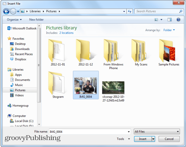 Outlook 2013 Endre størrelse på store bilder Sett inn bilde
