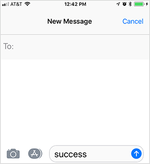 Dette er et skjermbilde av en neste tekstmelding. Brukeren har skrevet nøkkelordet "suksess" for å utløse et svar fra en automatisk salgstrakt. Oli Billson bruker denne taktikken i rammeverket for telefontrakter.