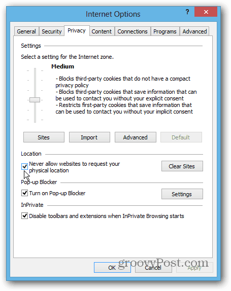 IE 10 Win8 Desktop-personvern