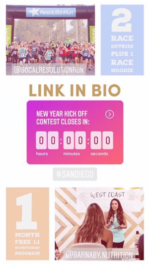 Hvordan bruke Instagram Countdown-klistremerket for forretninger, eksempel nedtelling for å konkurrere.