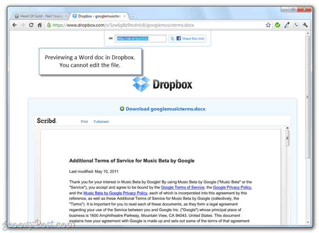 forhåndsvisning av dropbox-mapper med delte offentlige lenker