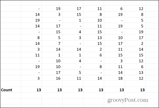 excel-nuller erstattet med bindestreker