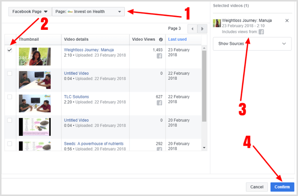 Kombiner seere av flere videoer til ett Facebook-tilpasset publikum.