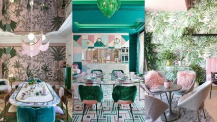 Harmonien mellom grønt og rosa i dekorasjon