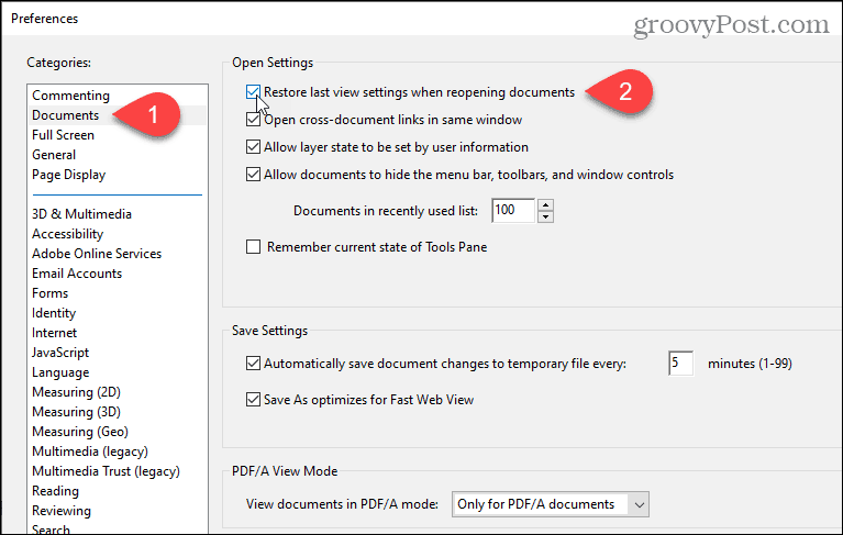 Gjenopprett innstillinger for siste visning når du åpner dokumenter på nytt i Adobe Acrobat Reader