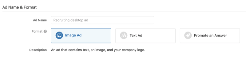 annonsenavn og format for Quora-annonsekampanje