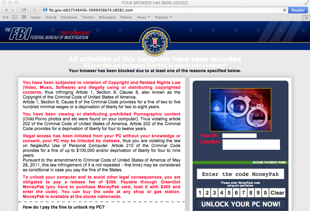 Ransomware nettsteder som poserer som FBI målretter Mac OS X - Hvordan stoppe det