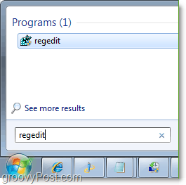 tilgang til regedit i windows 7 fra startmenyen