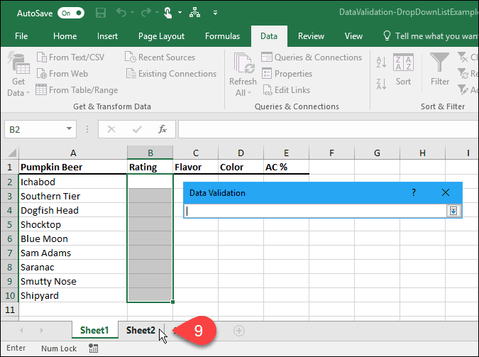 Slik lager du nedtrekkslister ved bruk av datavalidering i Microsoft Excel