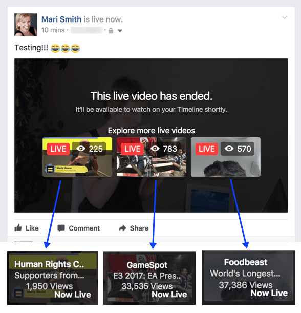 Facebook ser ut til å eksperimentere med en ny funksjon som antyder relaterte Live-videoer etter at en sending er avsluttet.