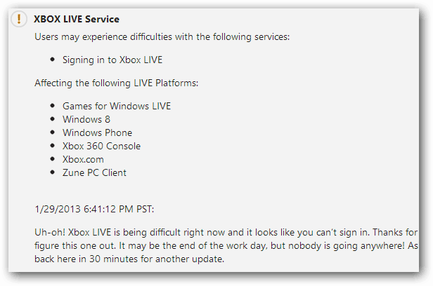 Xbox Live Service-oppdatering