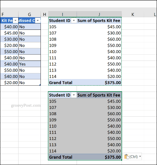En duplisert pivottabell i Microsoft Excel
